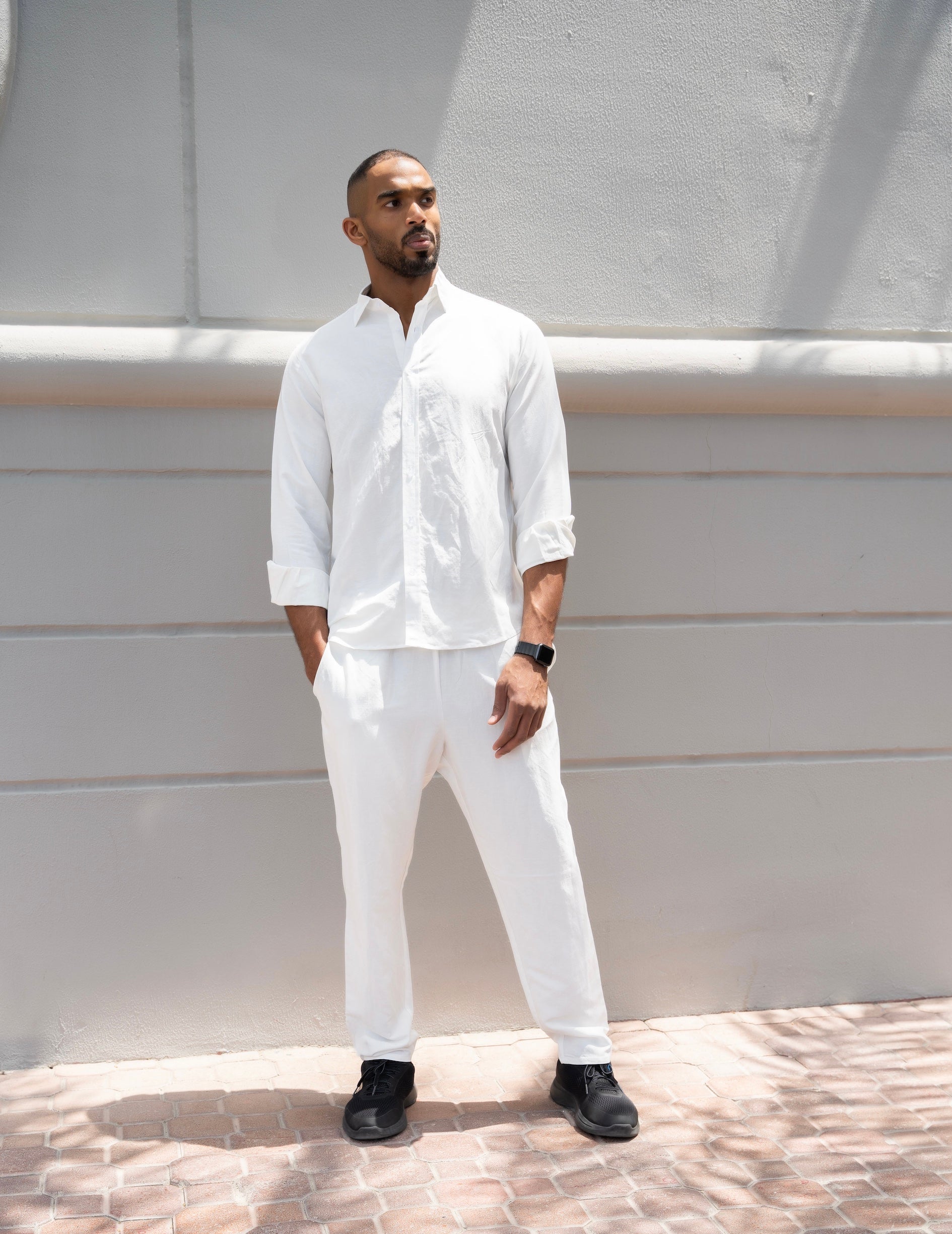 Cosmo Linen Men’s Set (Long Sleeve in White)