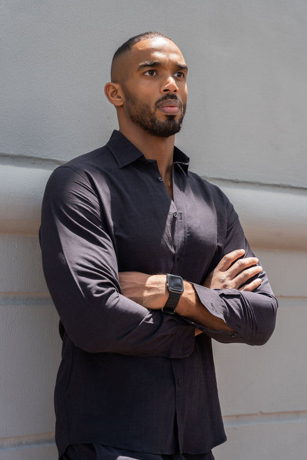 Cosmo Linen Men's Set (Long Sleeve in Black)
