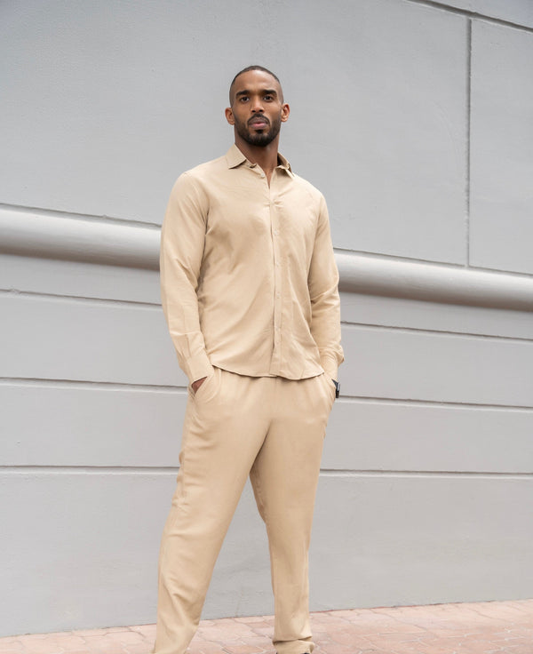 Cosmo Linen Men's Set (Long Sleeve in Beige)