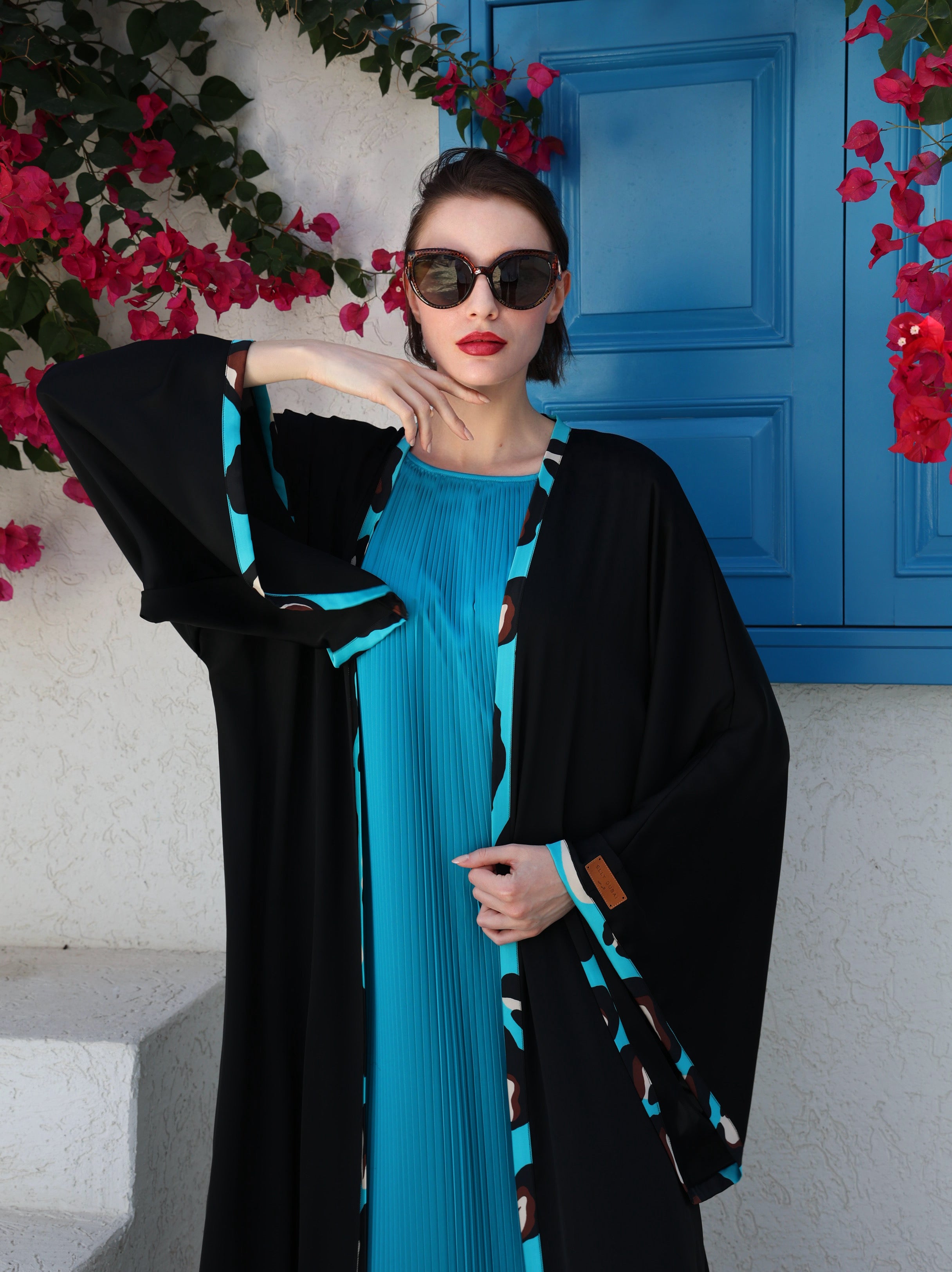 Blue Pattern Abaya Set