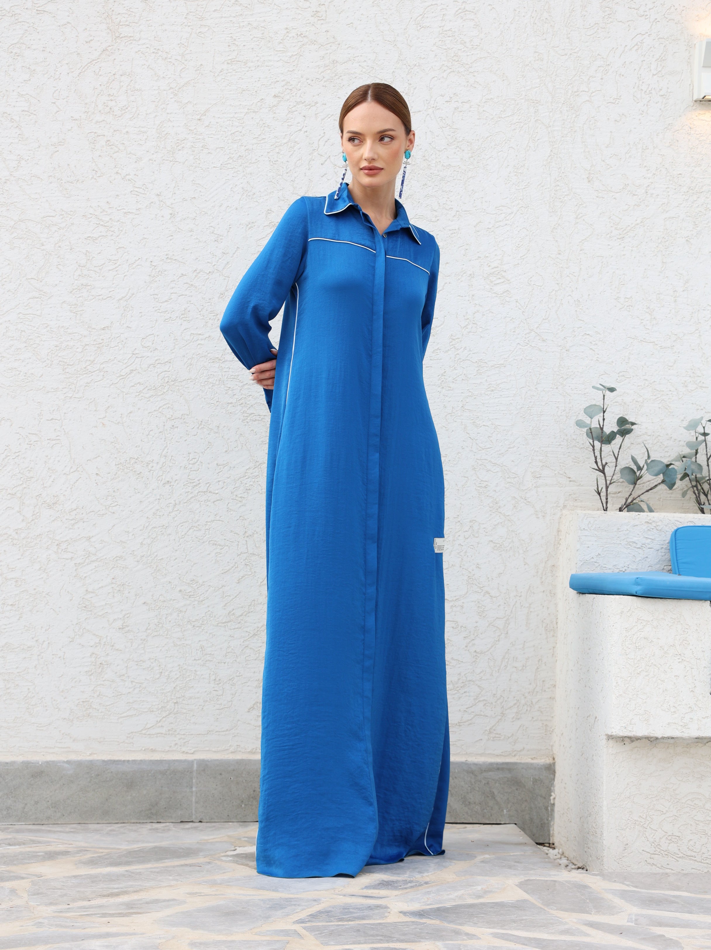Piping Shirt Dress in Electric Blue